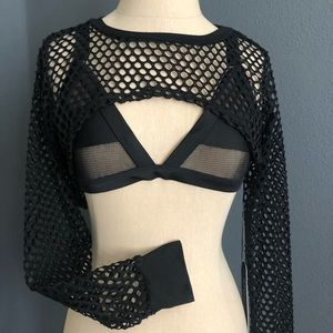 StyleAngeles Black Mesh Long Sleeve Cutaway Top